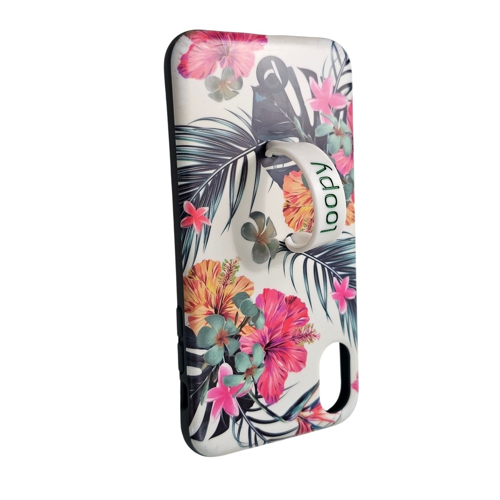 Loopy Case iPhone X XS Tropical Floral Hibiscus White Teal Finger Loop Pouch - Picture 6 of 6
